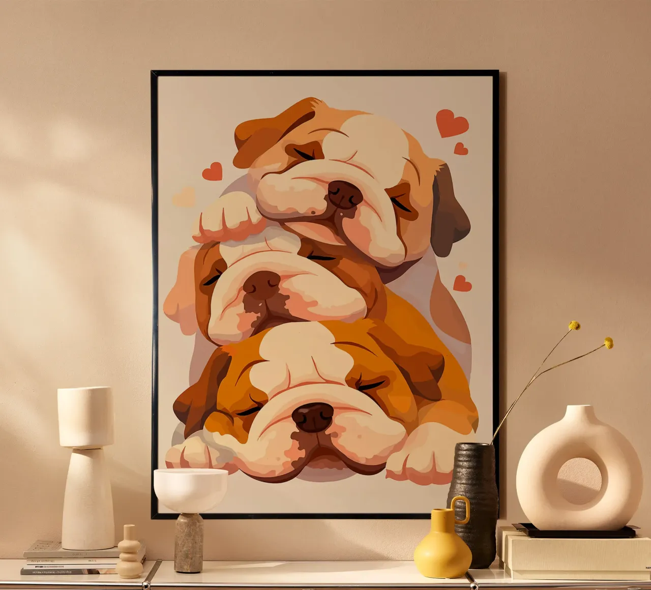 cani cuccioli bulldog che dormono poster da Karin M Fried