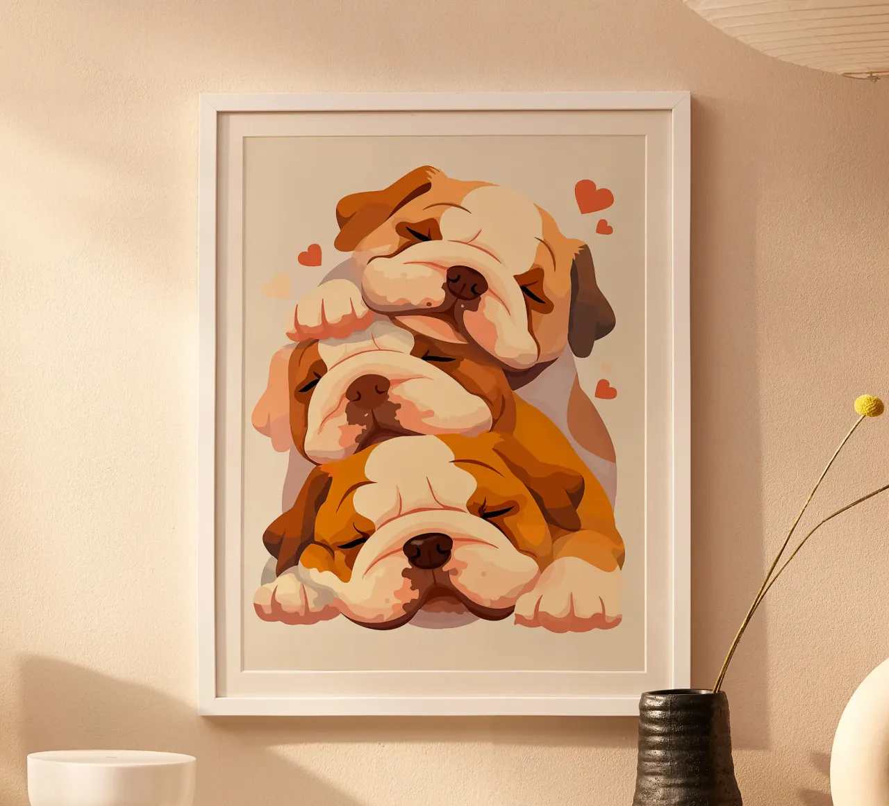 cani cuccioli bulldog che dormono poster da Karin M Fried
