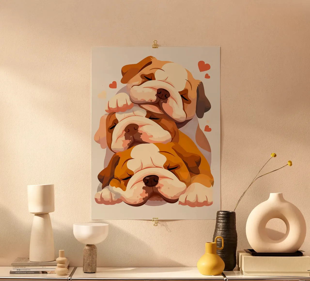 cani cuccioli bulldog che dormono poster da Karin M Fried