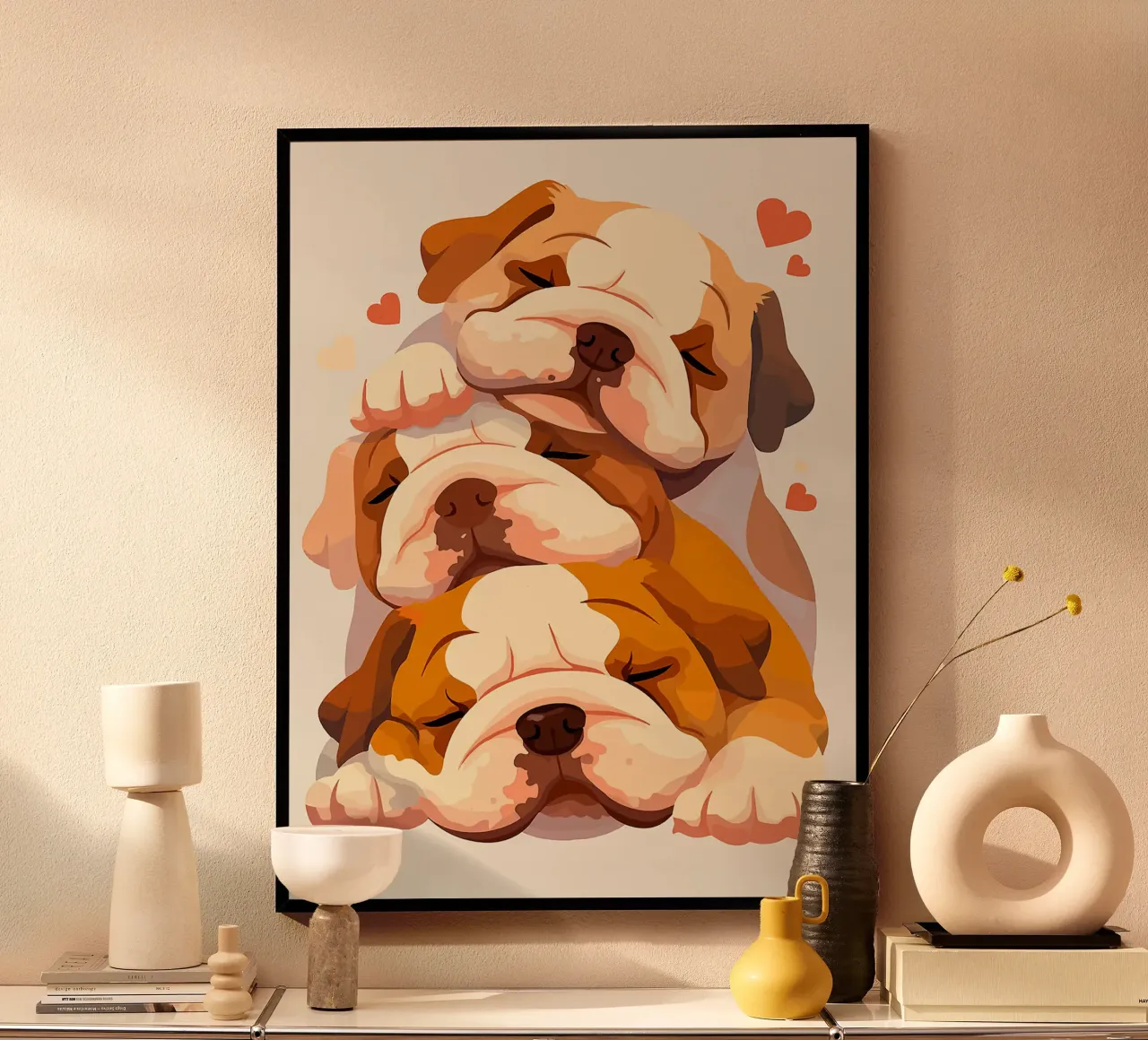 cani cuccioli bulldog che dormono poster da Karin M Fried
