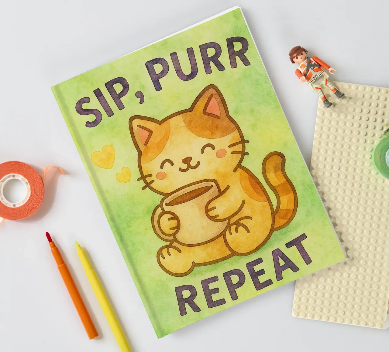sip purr repeat funny cat notebook by limous