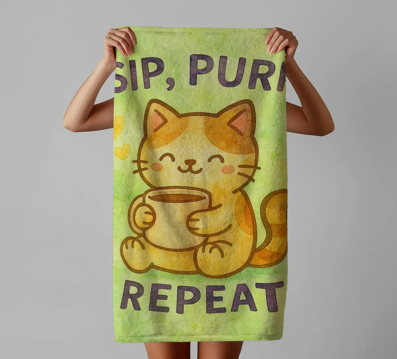 sip purr repeat funny cat towel by limous