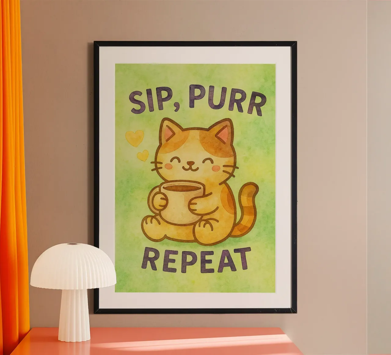 sip purr repeat funny cat poster con marco de aluminio de limous