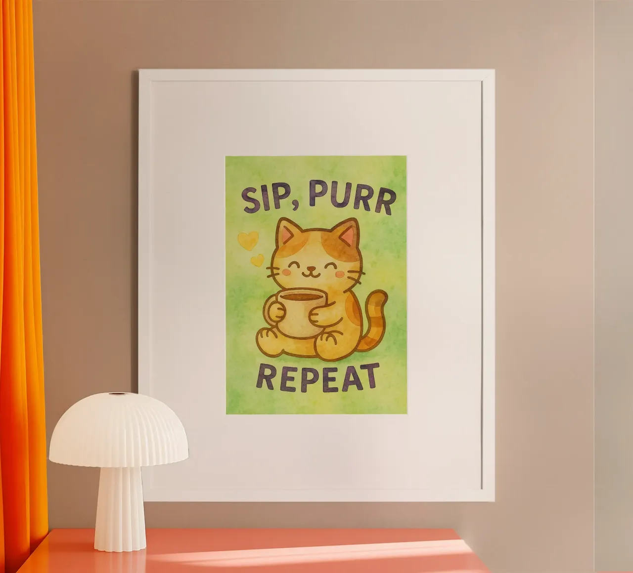 sip purr repeat funny cat poster con marco de aluminio de limous