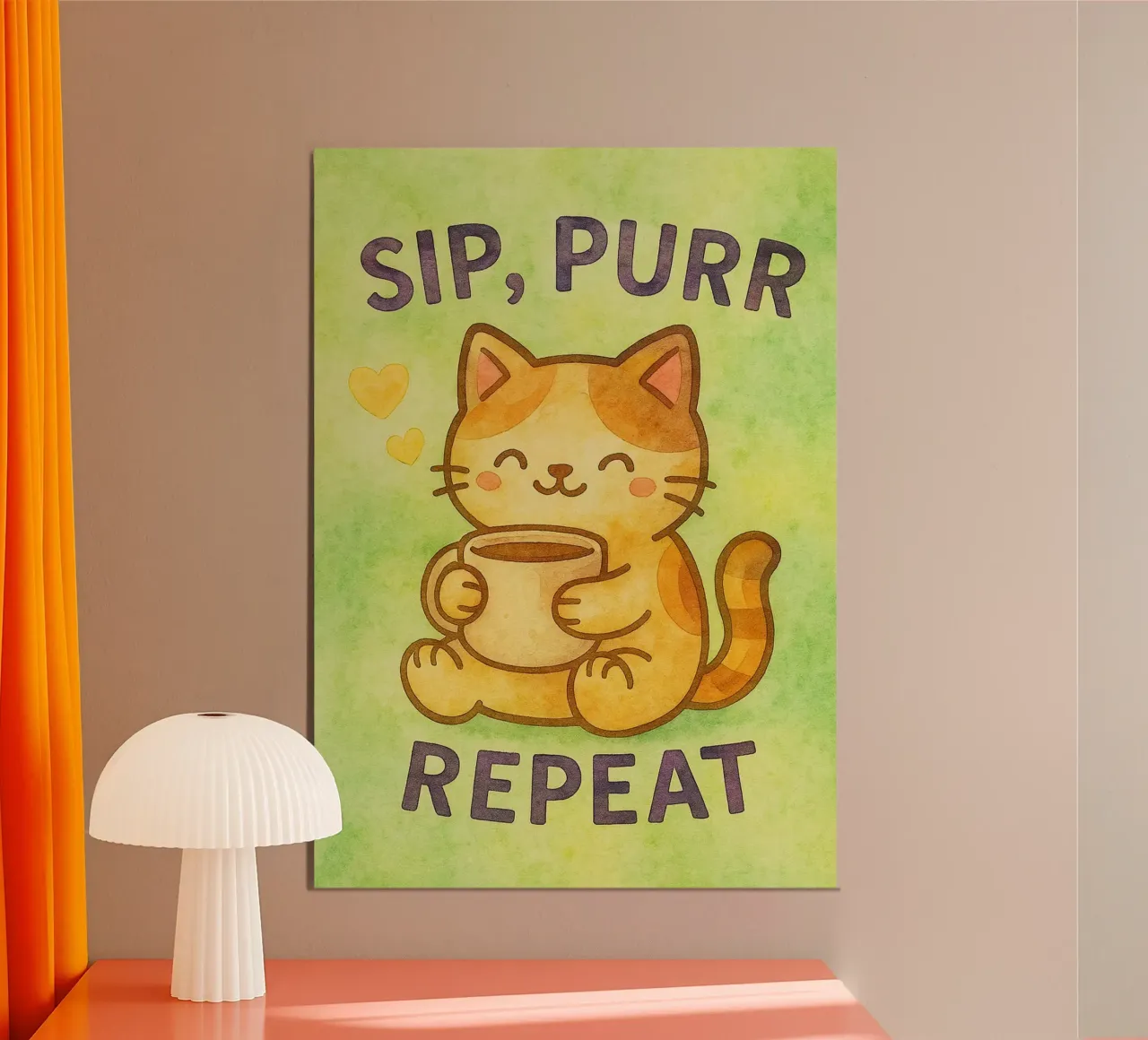 sip purr repeat funny cat poster con marco de aluminio de limous
