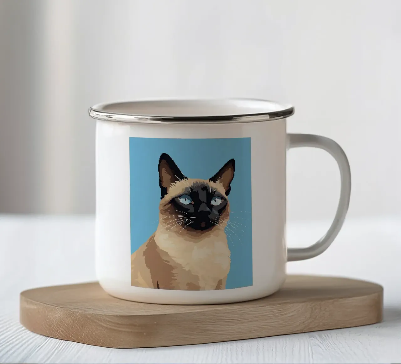 gatto siamese animale domestico baffi tazza in smalto da Karin M Fried