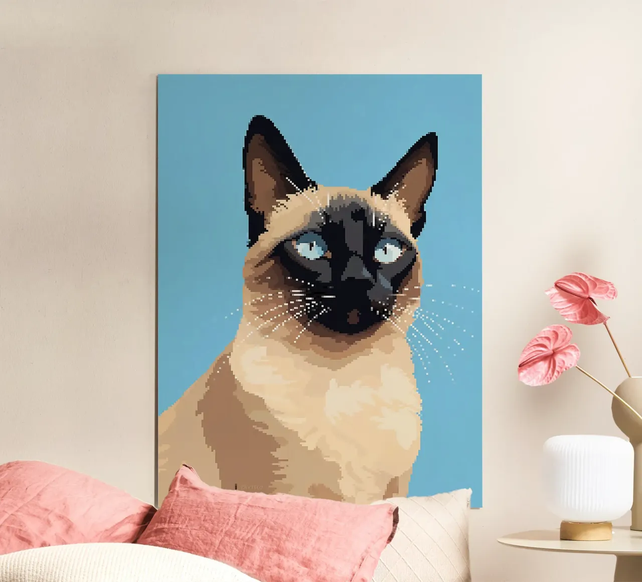 gatto siamese animale domestico baffi poster con telaio in alluminio da Karin M Fried