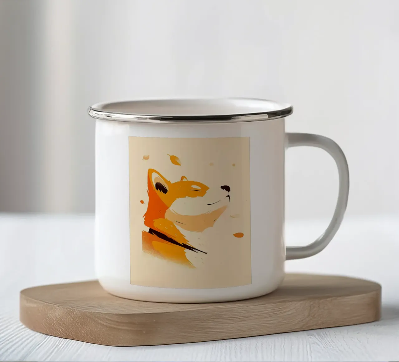 orangefarbener Fuchs Profilansicht Fuchsgesicht Tierporträt fallend lea Emaille Tasse von Karin M Fried