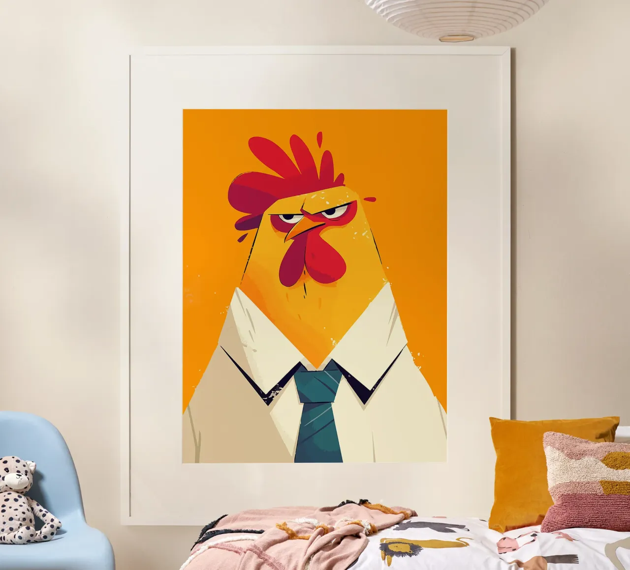 gallo abbigliamento business cravatta cravatta espressione arrabbiata poster con telaio in legno da Karin M Fried
