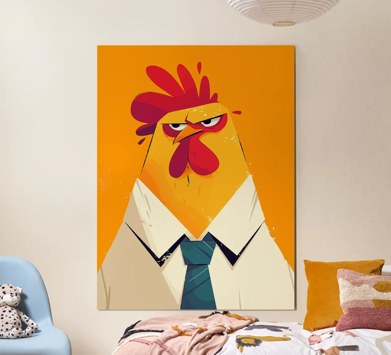 gallo abbigliamento business cravatta cravatta espressione arrabbiata poster con telaio in legno da Karin M Fried