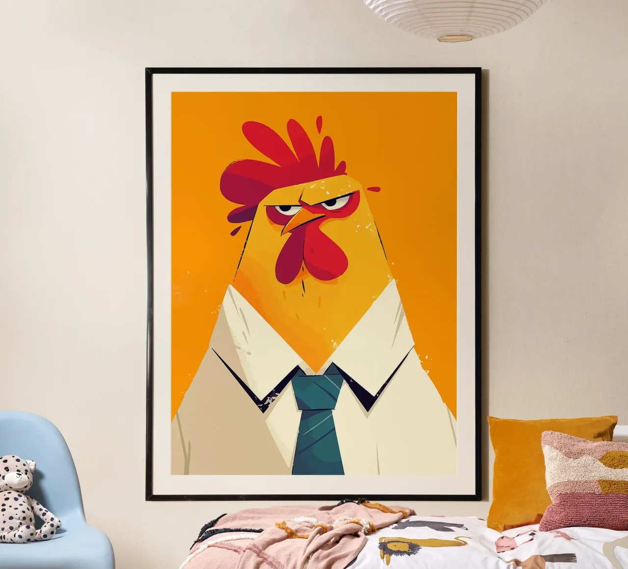 gallo abbigliamento business cravatta cravatta espressione arrabbiata poster con telaio in legno da Karin M Fried