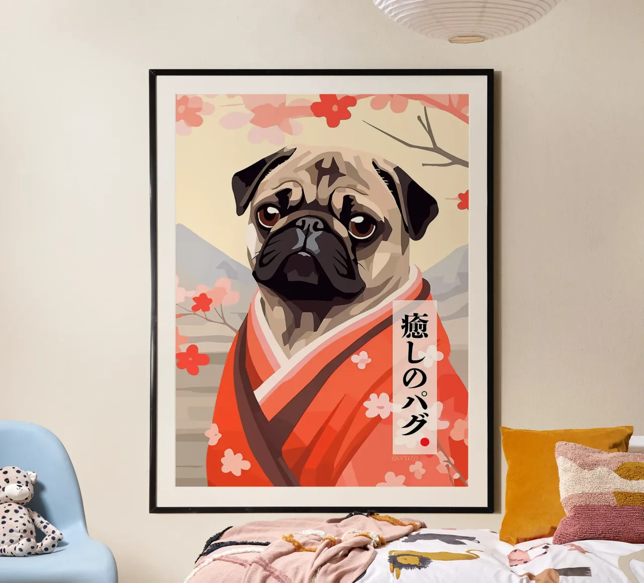 cane carlino animale da compagnia fiori poster con telaio in alluminio da Frank J Weissmuller