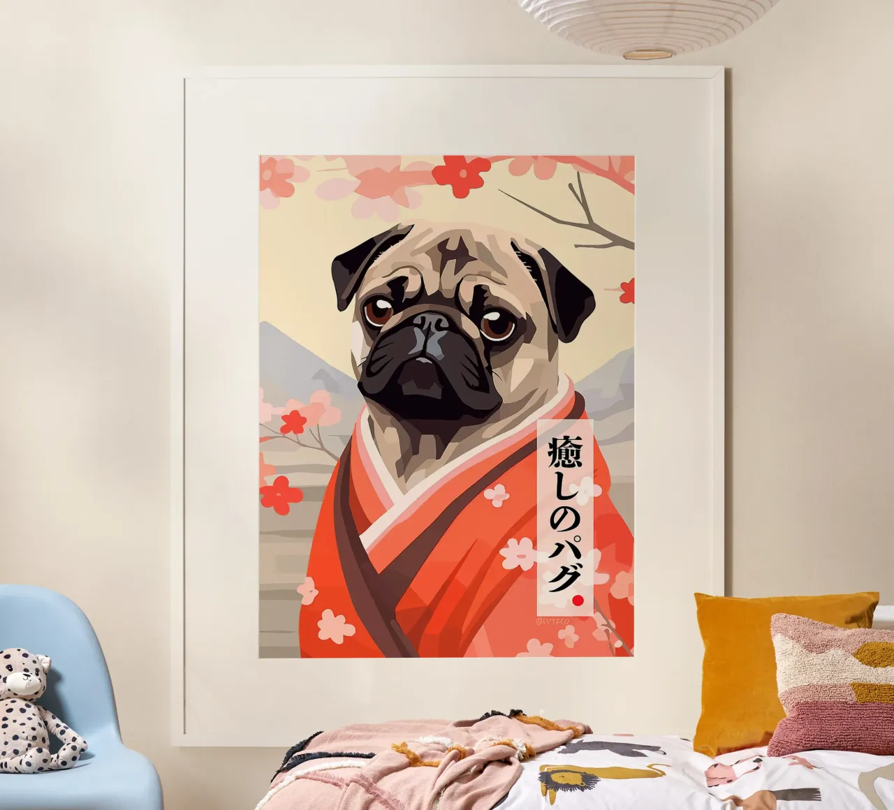 cane carlino animale da compagnia fiori poster con telaio in alluminio da Frank J Weissmuller