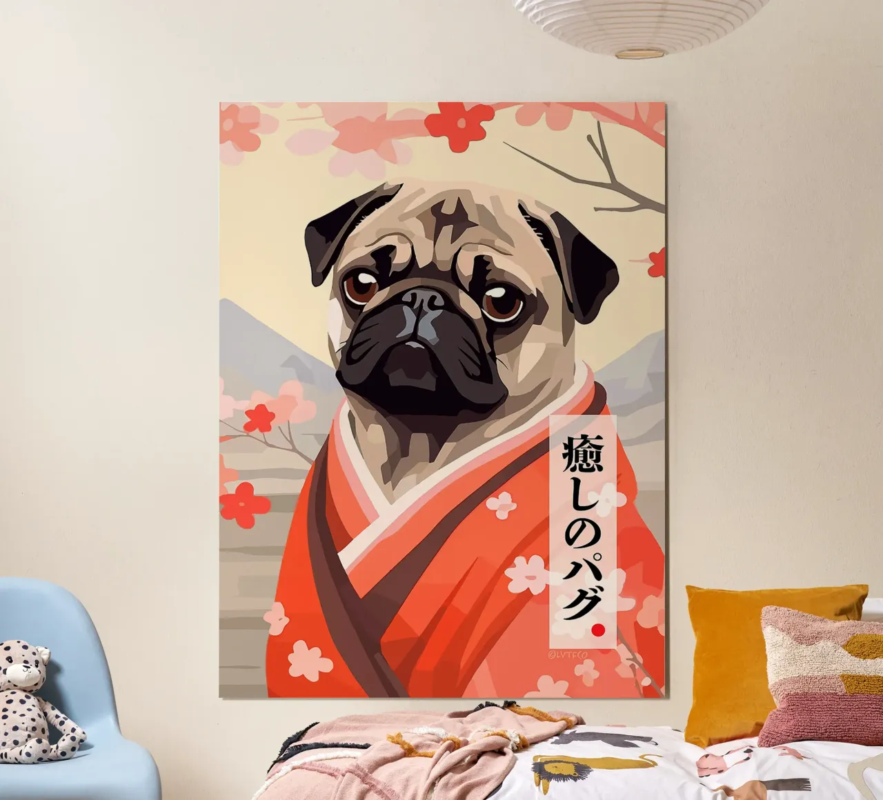 cane carlino animale da compagnia fiori poster con telaio in alluminio da Frank J Weissmuller