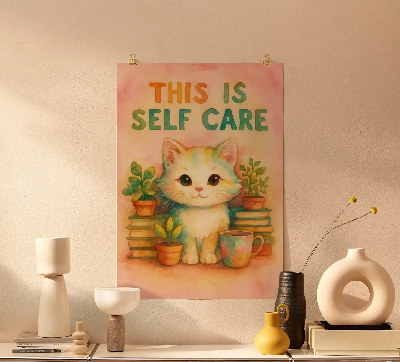 questo è un gatto divertente che si prende cura di sé poster con telaio in alluminio da limous