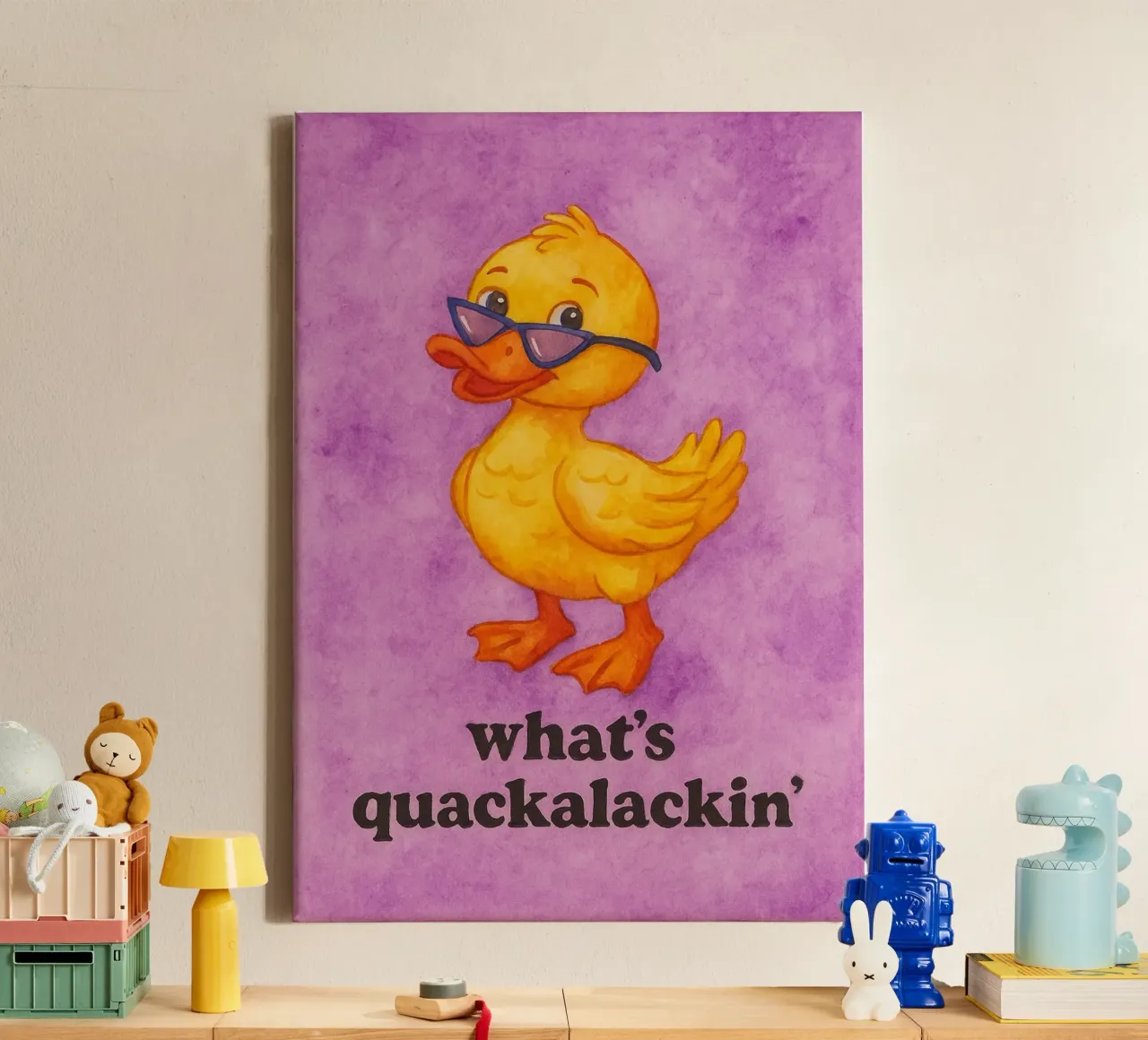 whats quackalackin funny duck canvas with Floater frame by limous
