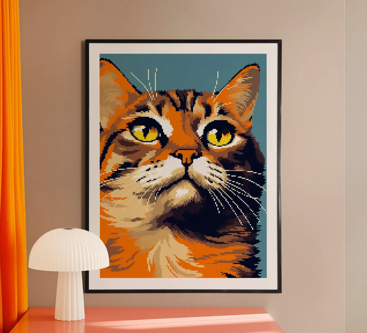 gatto animale baffi occhi pelliccia poster con telaio in legno da Frank J Weissmuller