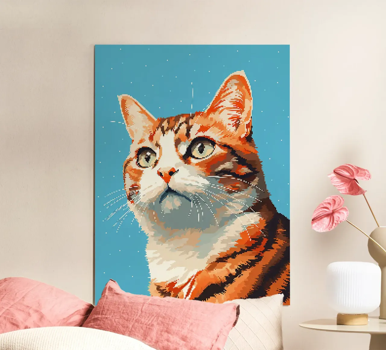 gatto soriano pelo arancione occhi verdi baffi poster con telaio in legno da Frank J Weissmuller