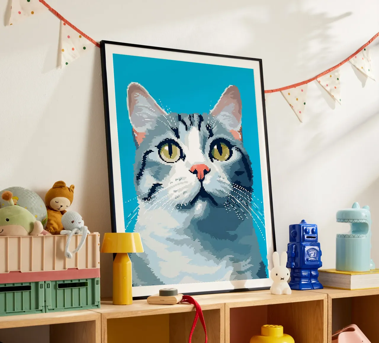 gatto soriano baffi orecchie occhi poster con telaio in legno da Frank J Weissmuller