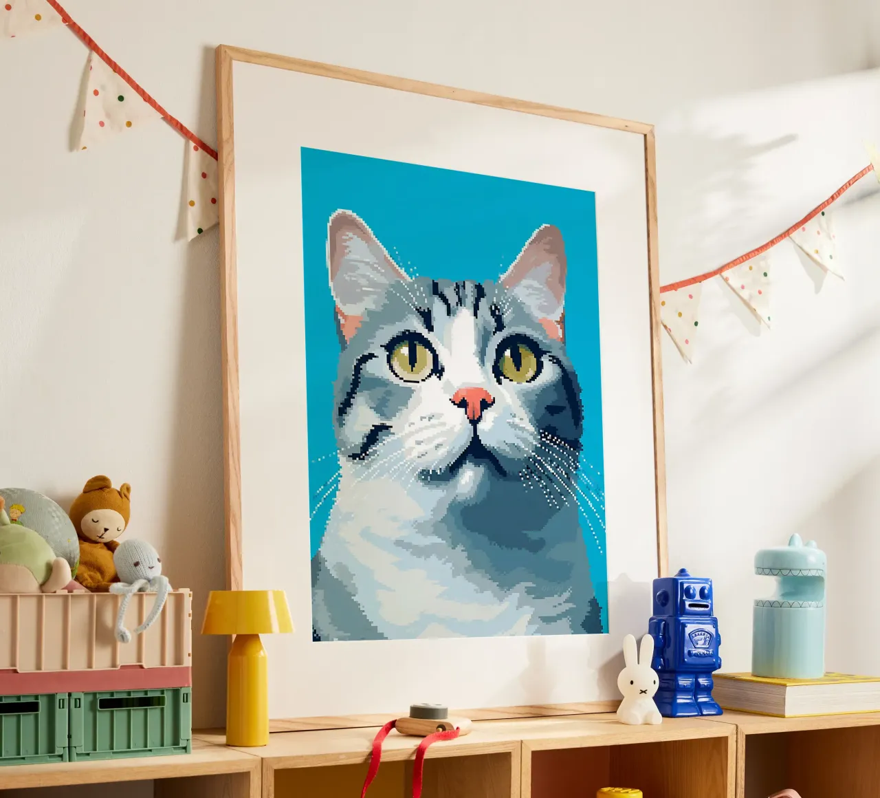 gatto soriano baffi orecchie occhi poster con telaio in legno da Frank J Weissmuller