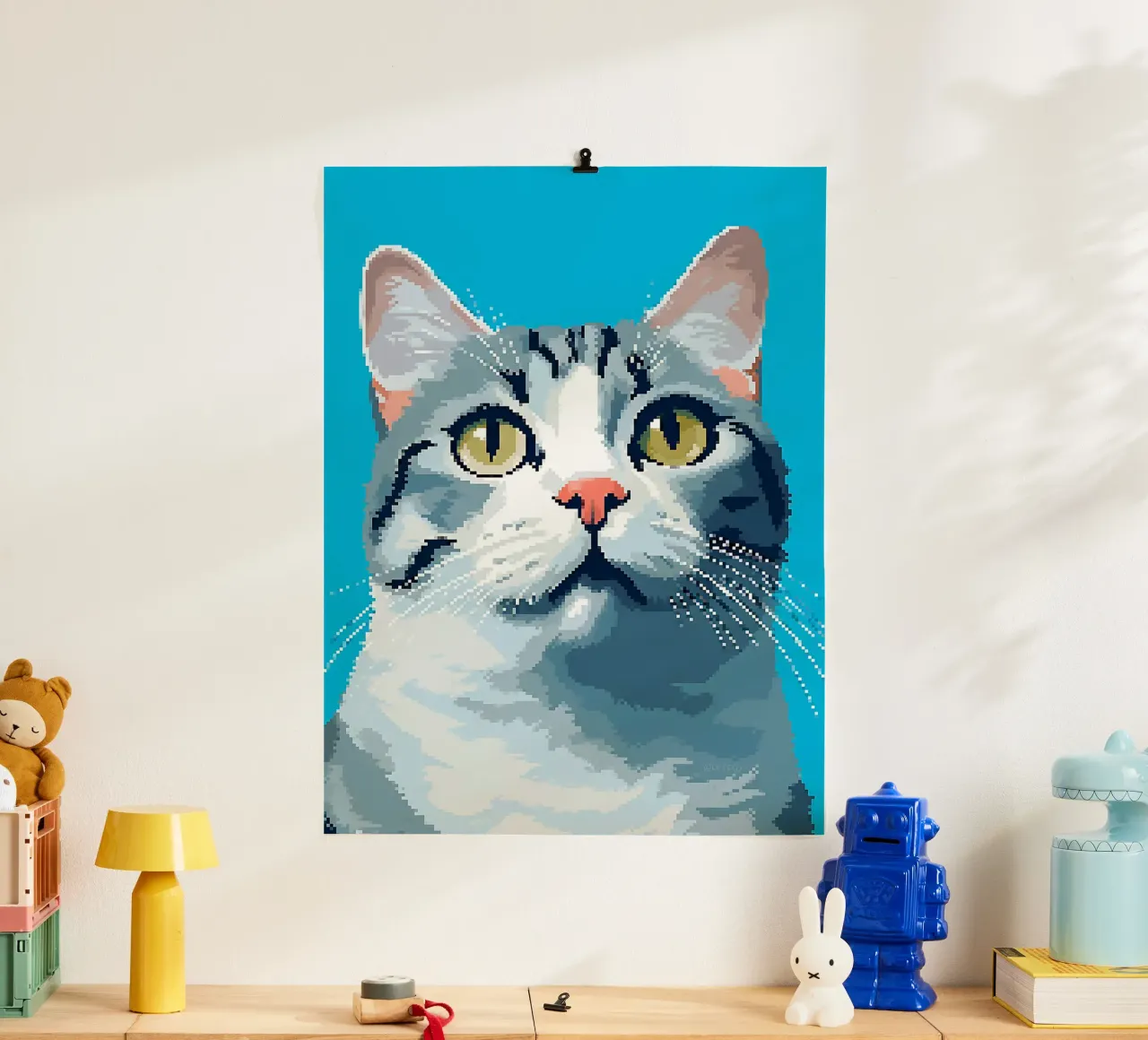 gatto soriano baffi orecchie occhi poster con telaio in legno da Frank J Weissmuller