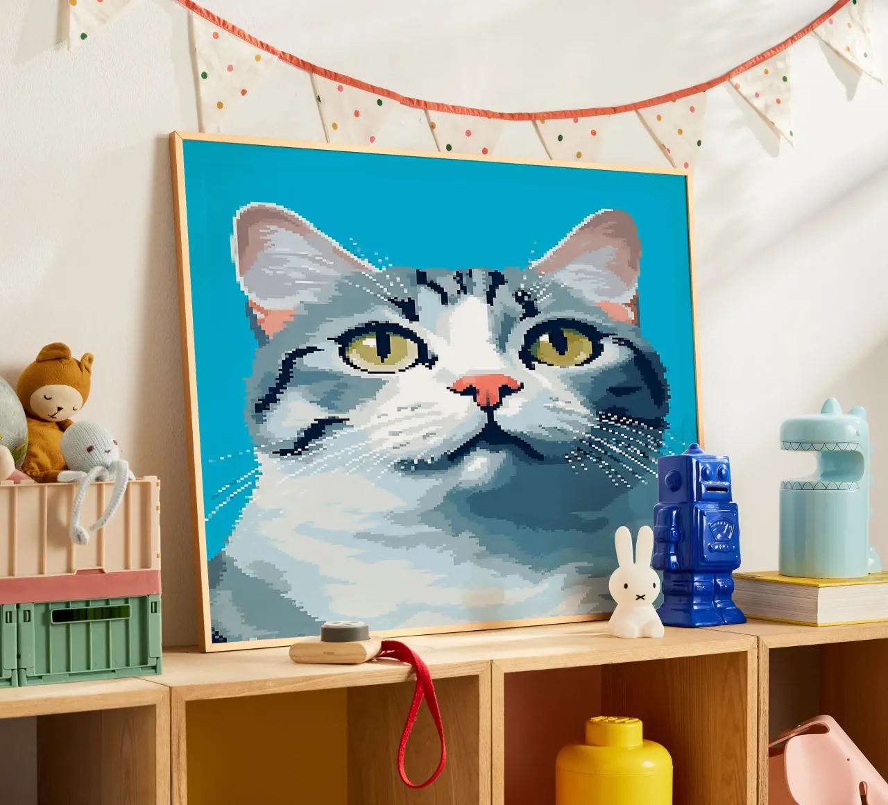 gatto soriano baffi orecchie occhi poster con telaio in legno da Frank J Weissmuller