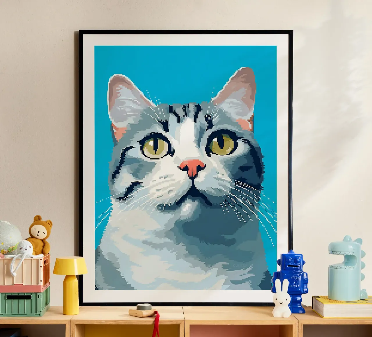 gatto soriano baffi orecchie occhi poster con telaio in legno da Frank J Weissmuller