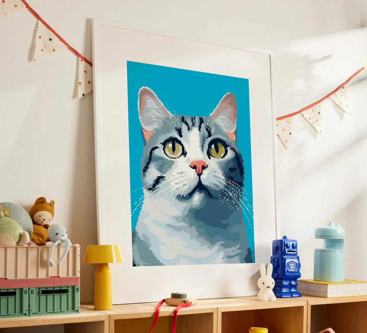 gatto soriano baffi orecchie occhi poster con telaio in legno da Frank J Weissmuller