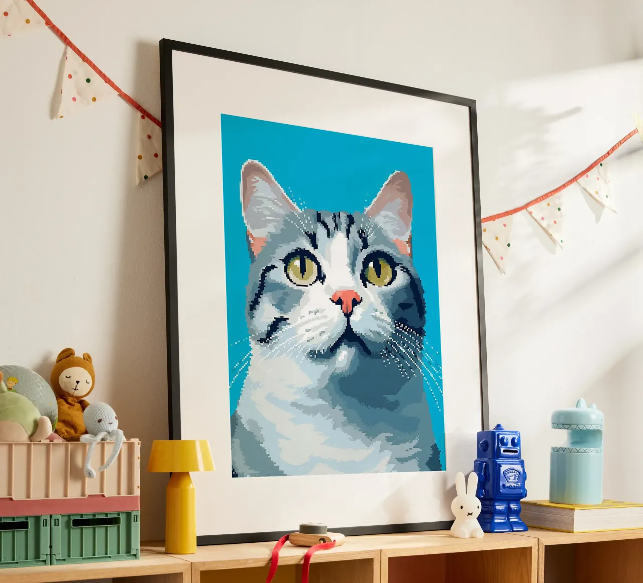 gatto soriano baffi orecchie occhi poster con telaio in legno da Frank J Weissmuller