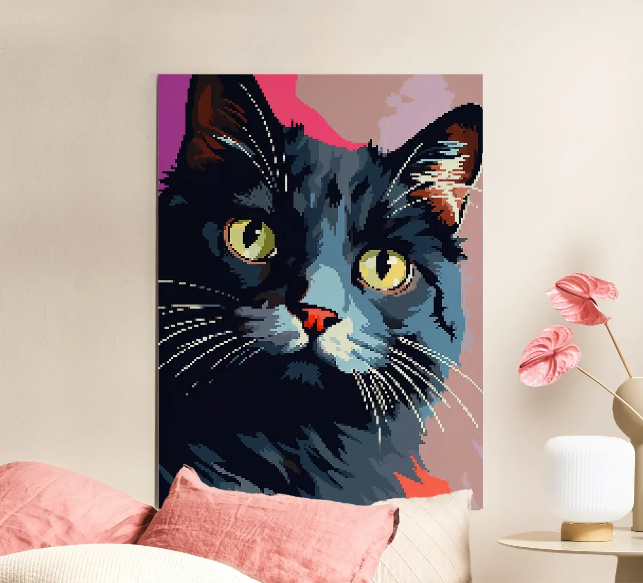 gatto felino baffi occhi verdi pelliccia poster con telaio in alluminio da Frank J Weissmuller