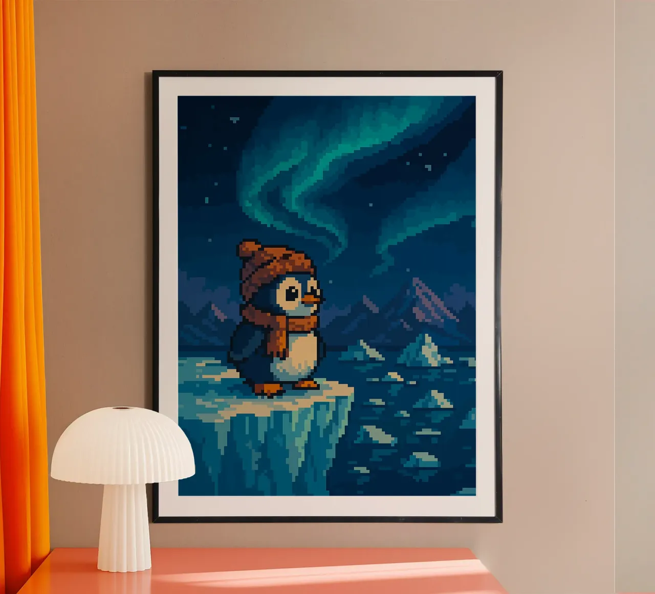 cappello sciarpa pinguino aurora iceberg poster con telaio in alluminio da Frank J Weissmuller