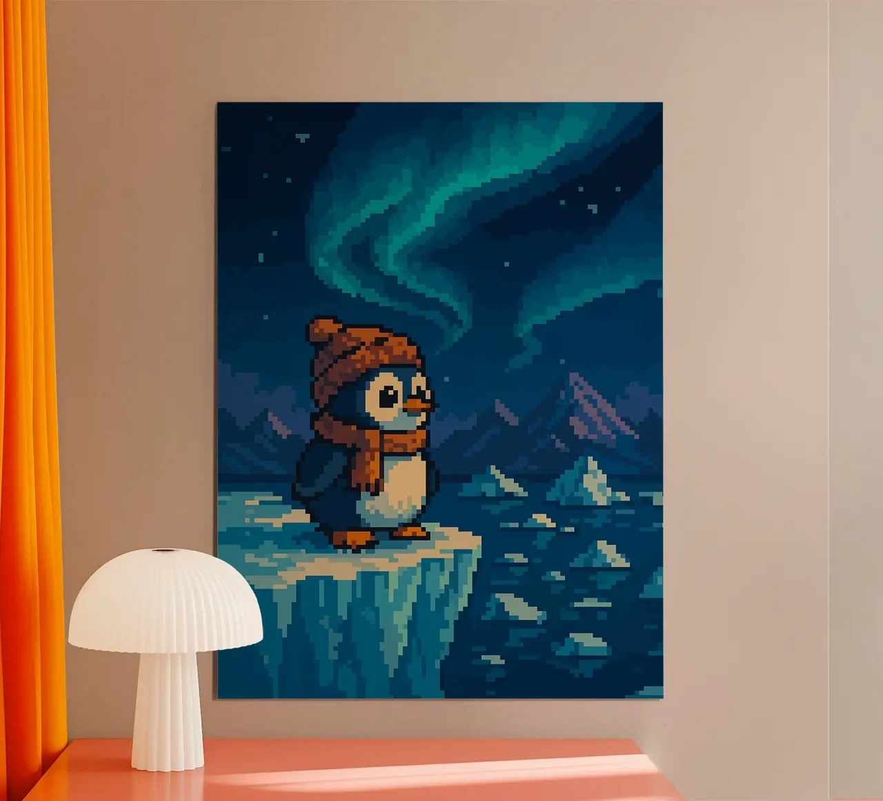 cappello sciarpa pinguino aurora iceberg poster con telaio in alluminio da Frank J Weissmuller