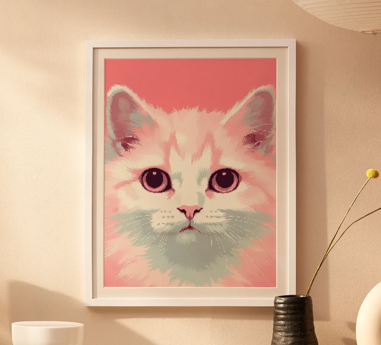 gatto felino animale domestico baffi orecchie occhi poster con telaio in legno da Frank J Weissmuller