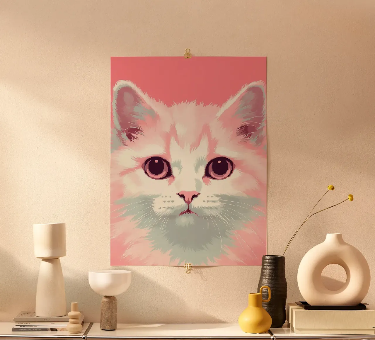 gatto felino animale domestico baffi orecchie occhi poster con telaio in legno da Frank J Weissmuller