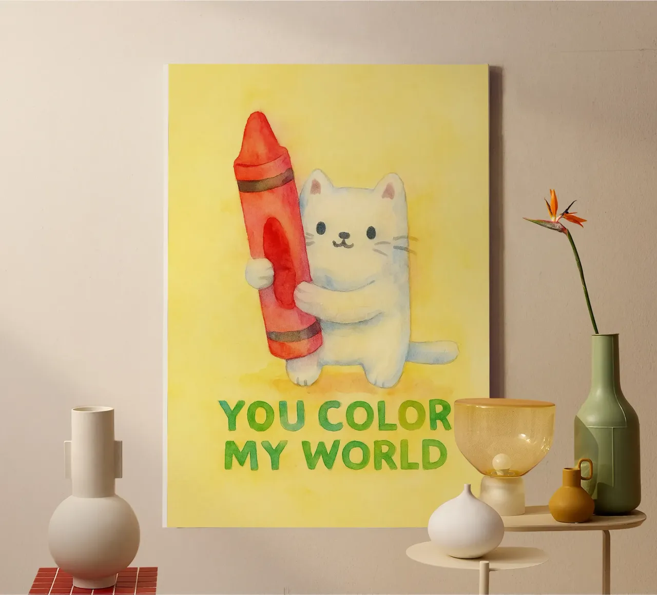you color my world funny cat canvas with Floater frame by limous