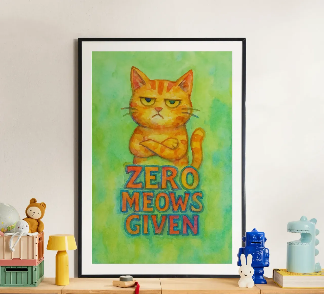 nul miauwen gegeven grappige kat poster met aluminium frame van limous