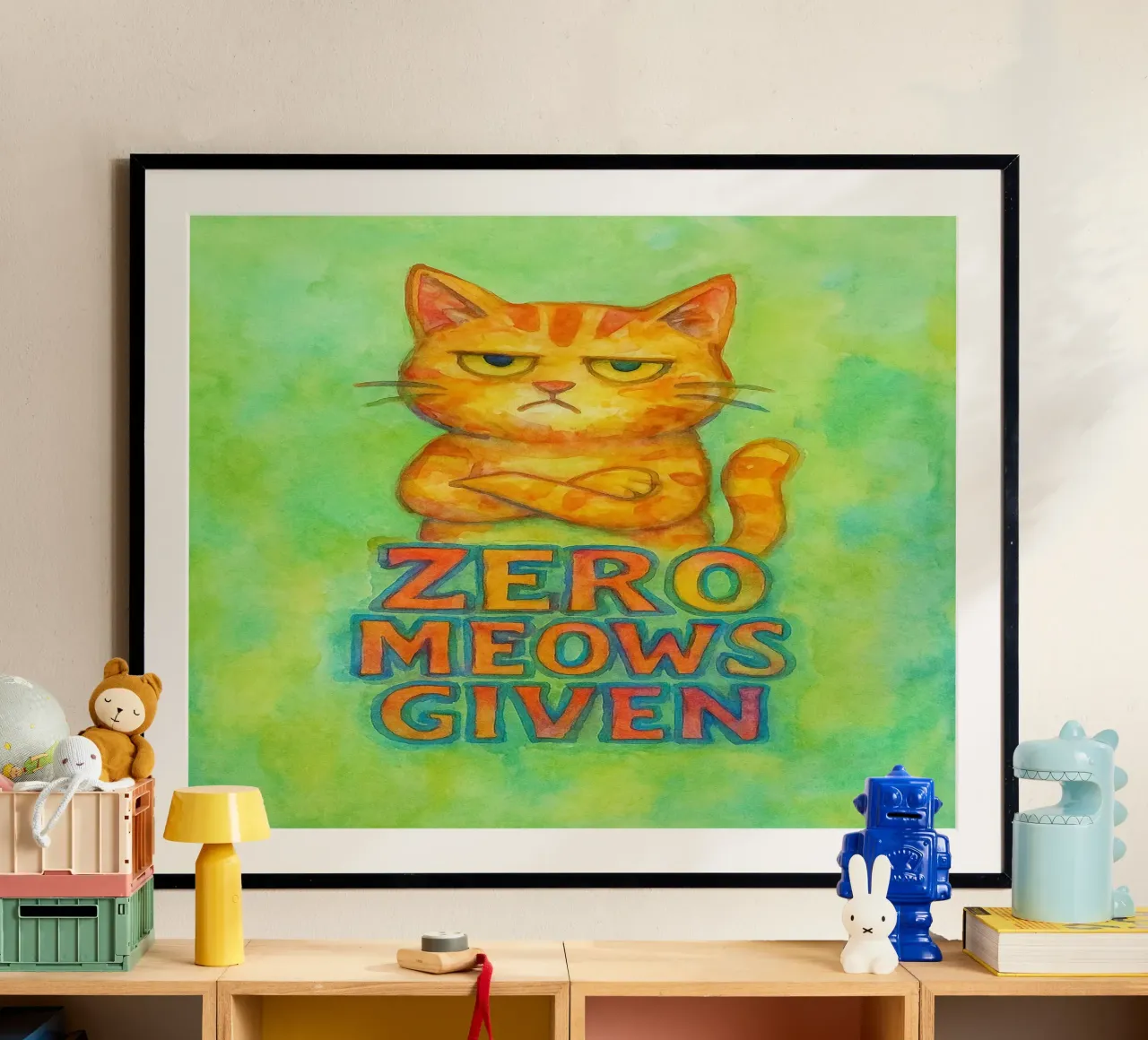 nul miauwen gegeven grappige kat poster met aluminium frame van limous