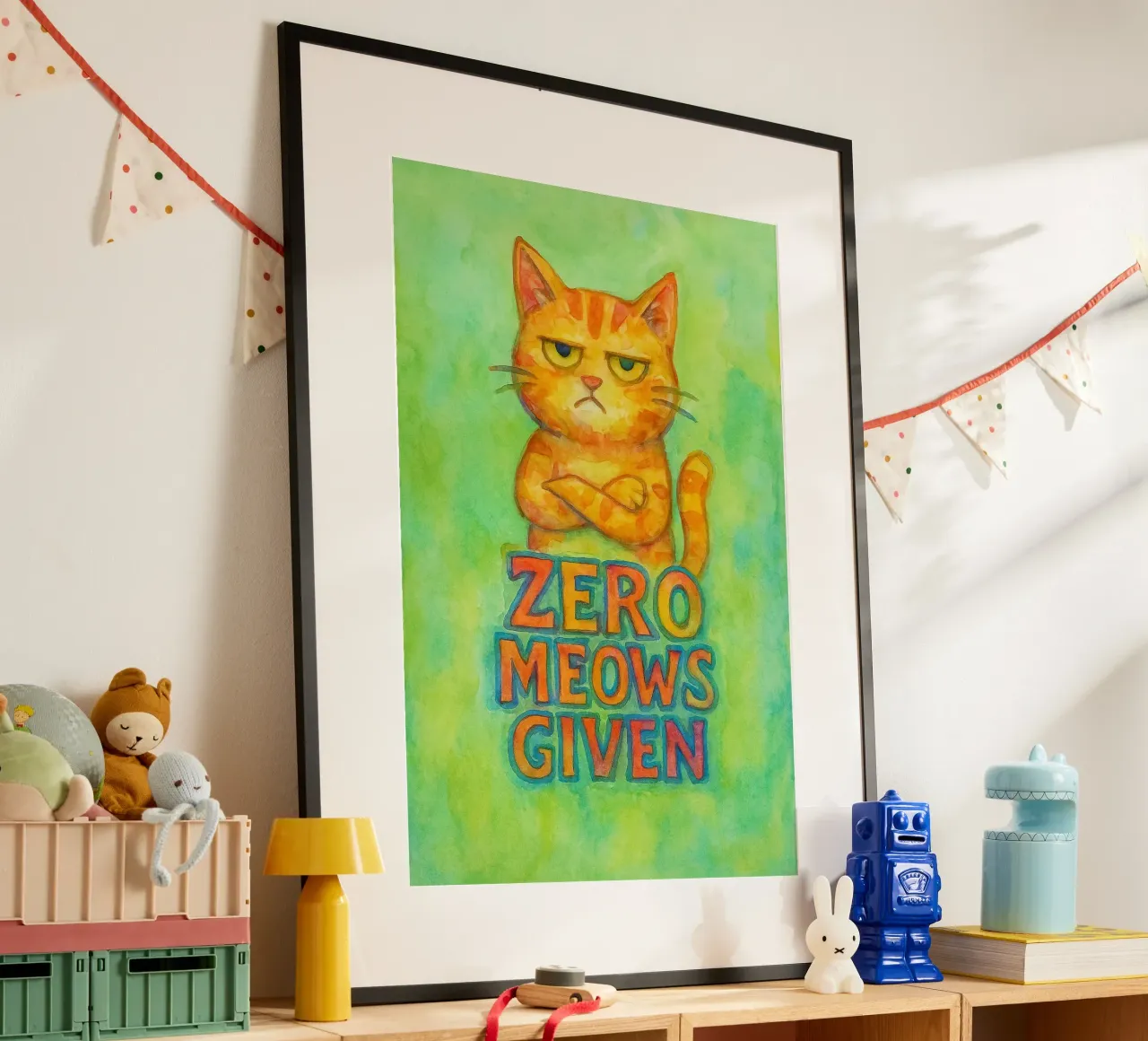 nul miauwen gegeven grappige kat poster met aluminium frame van limous