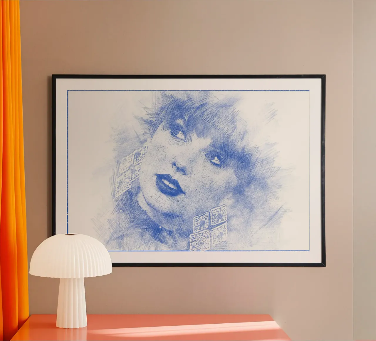 Schizzo di Taylor Swift poster con telaio in alluminio da Trinara