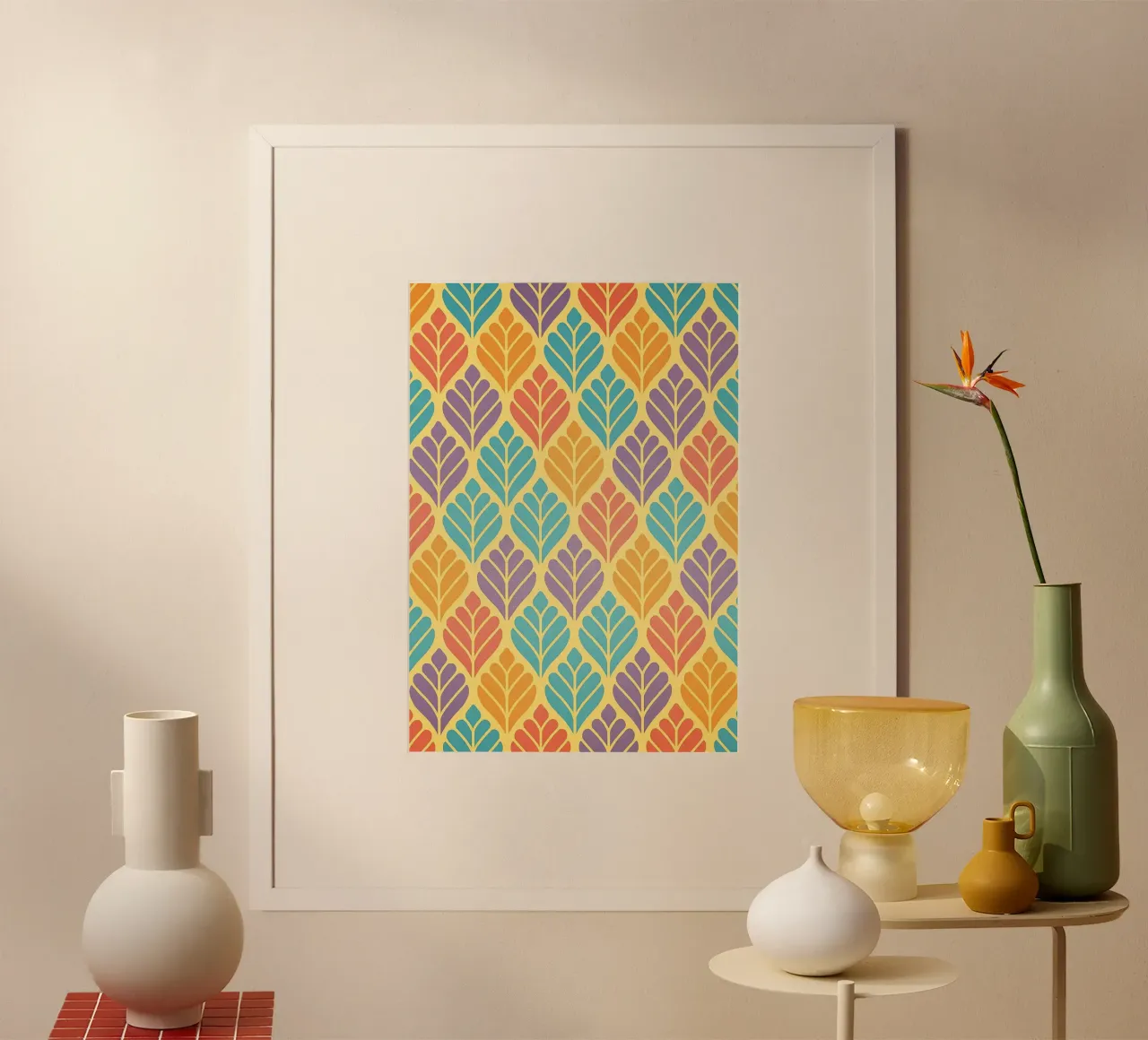 disegno astratto di foglie poster con telaio in plastica da klicins