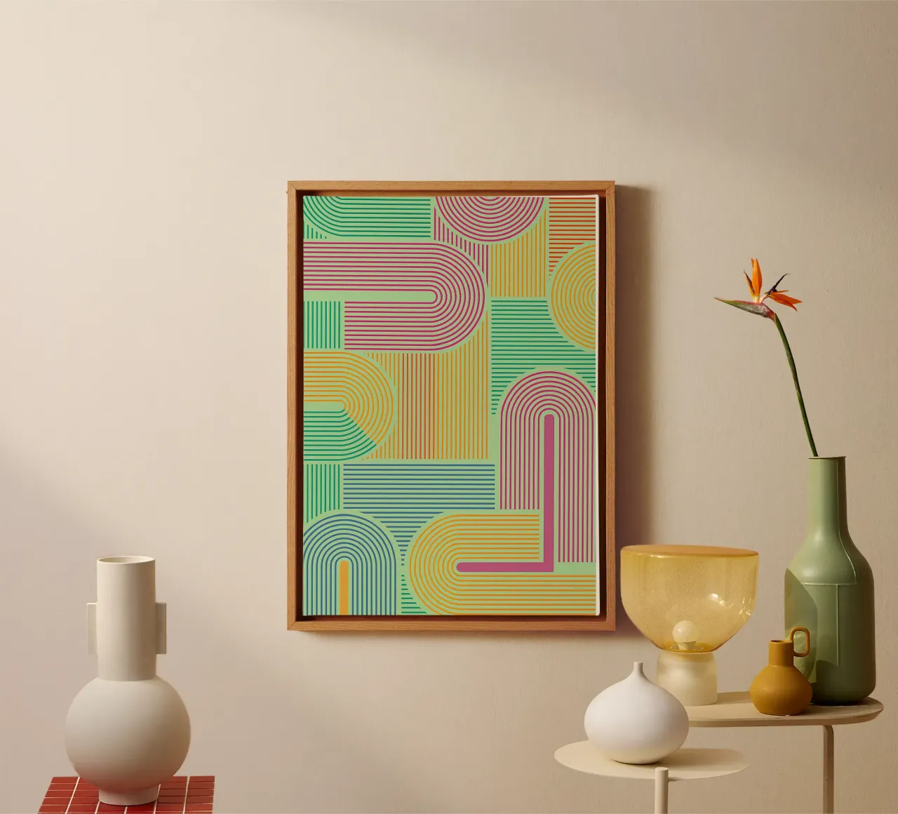 abstract line geometric drawing canvas with Floater frame by klicins
