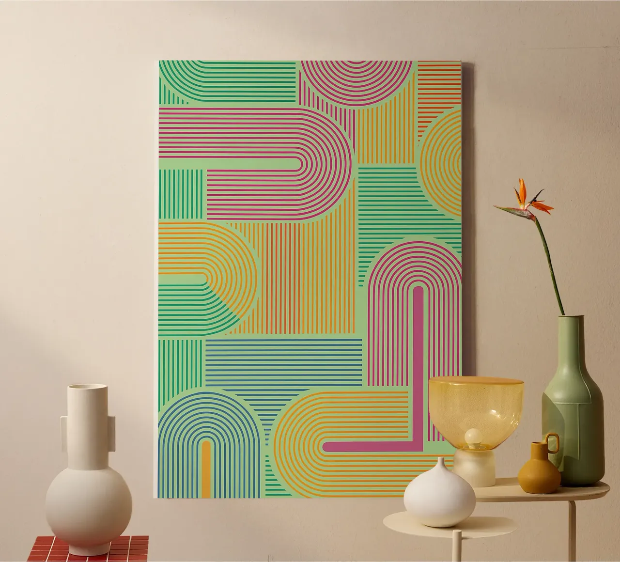 abstract line geometric drawing canvas with Floater frame by klicins