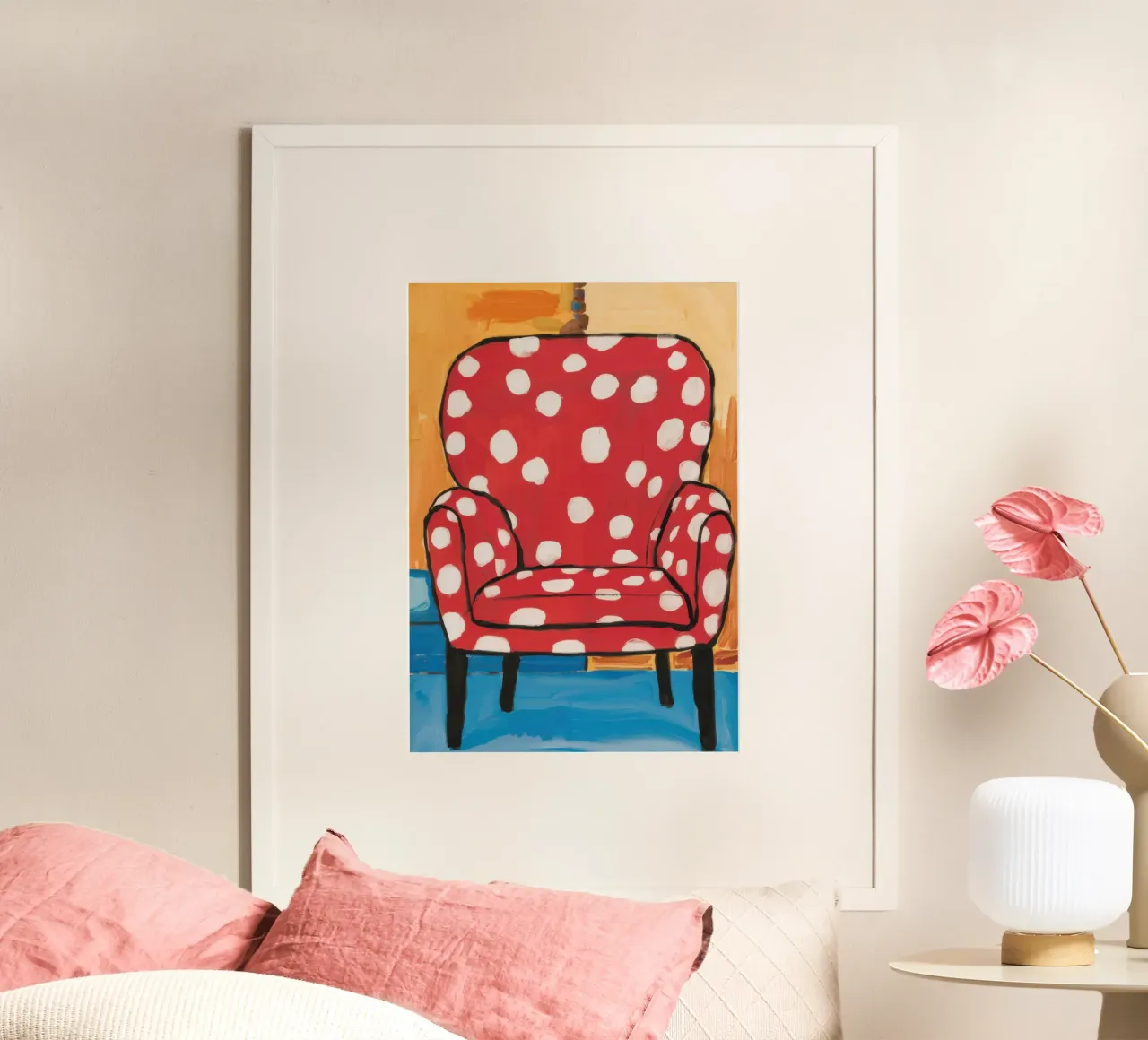 Poltrona a pois poster con telaio in legno da Snow Mist
