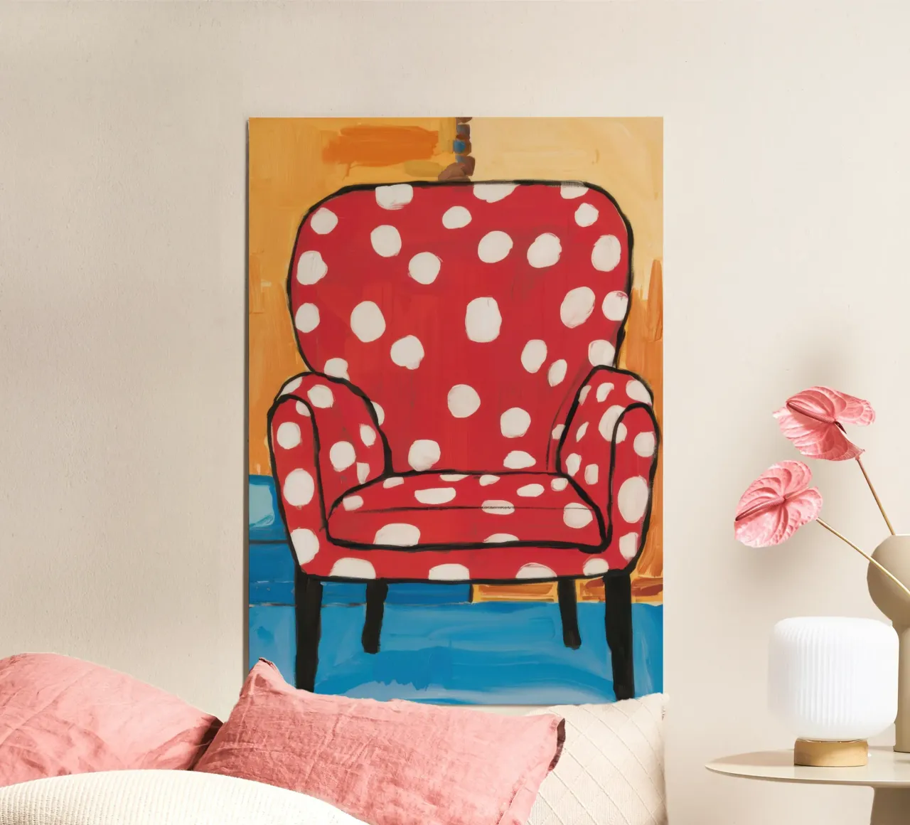 Poltrona a pois poster con telaio in legno da Snow Mist