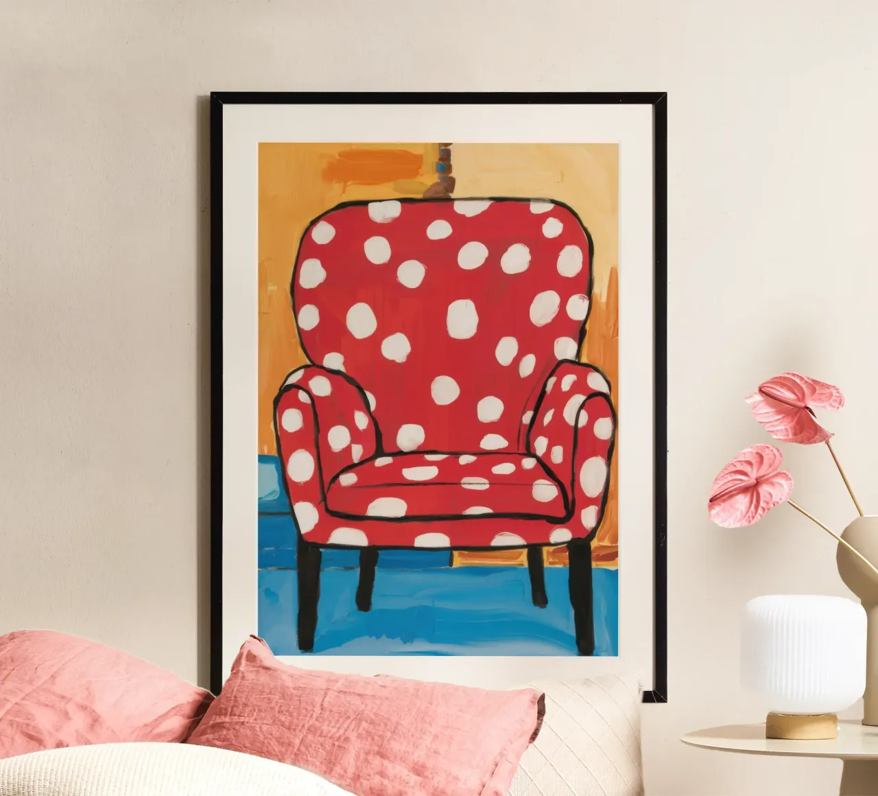 Poltrona a pois poster con telaio in legno da Snow Mist