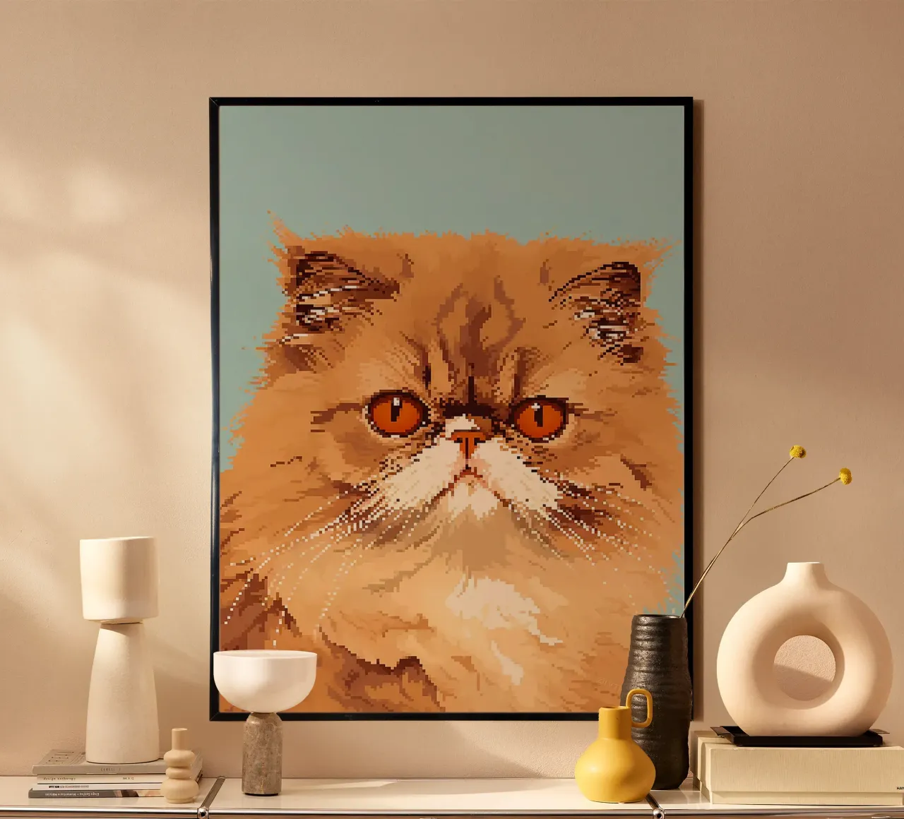 Pixel gatto animale pelliccia baffi poster con telaio in plastica da Franziska Richter