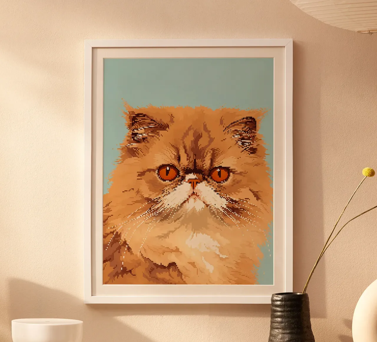 Pixel gatto animale pelliccia baffi poster con telaio in plastica da Franziska Richter