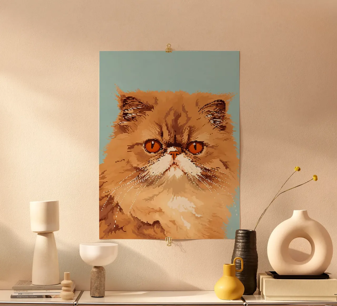 Pixel gatto animale pelliccia baffi poster con telaio in plastica da Franziska Richter