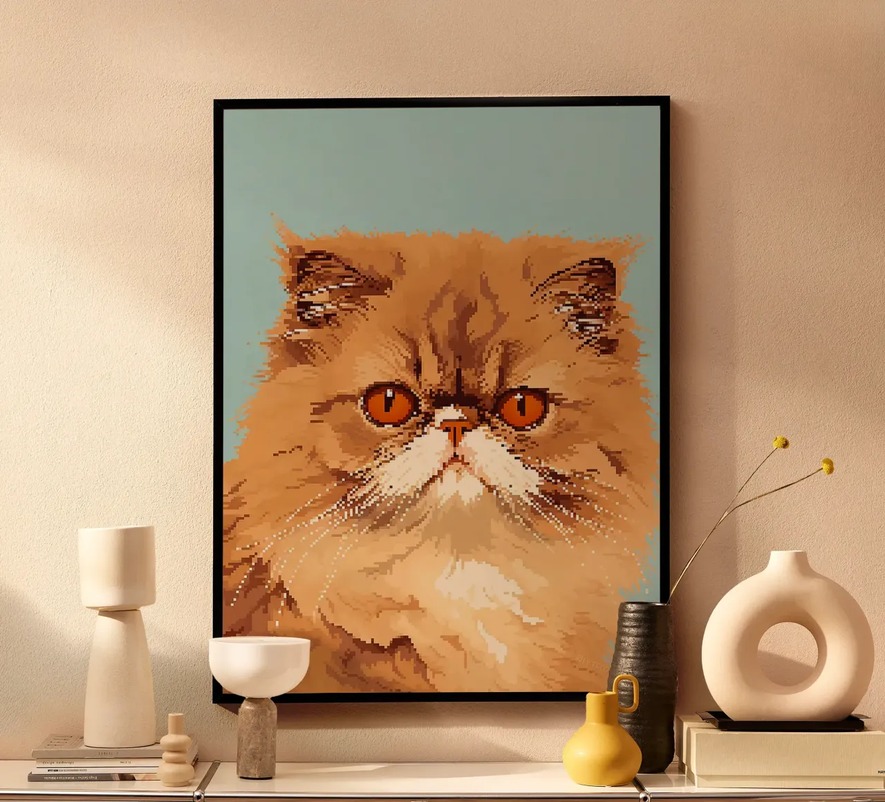 Pixel gatto animale pelliccia baffi poster con telaio in plastica da Franziska Richter
