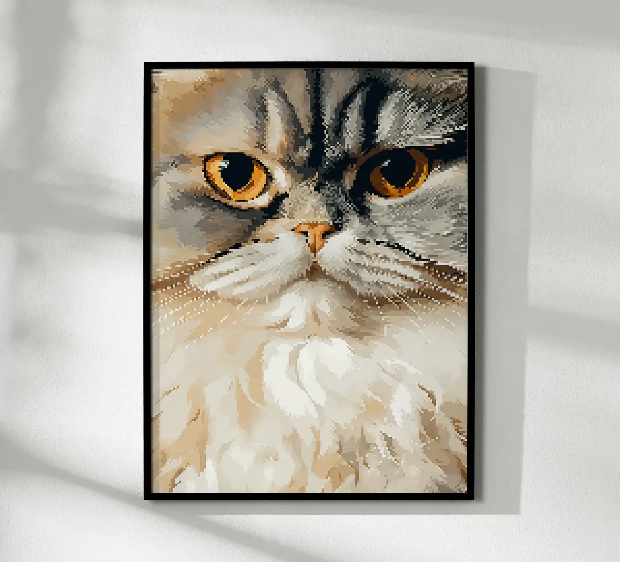 Pixel gatto felino animale pelliccia baffi poster con telaio in alluminio da Franziska Richter